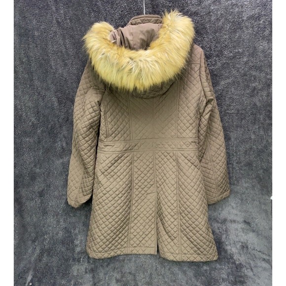 Ivanka Trump Womens Winter Brown Fur Lined Hood Quilted Zip Parka Coat Small S - Picture 2 of 10